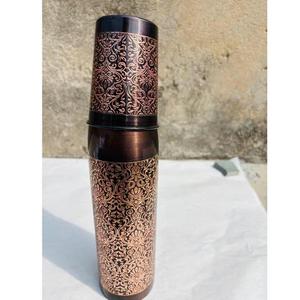 Botella de Agua de Cobre con Tapa, Diseño Oriental, Portátil para Viajes, Color Rojo - Product Image 2