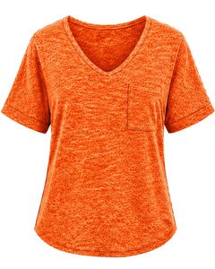 Camiseta Casual Personalizada con Cuello en V para Mujer, Manga Corta, Mezcla de Algodón, Suave y Ligera, con Bolsillo, para Uso Diario en Verano - Product Image 1