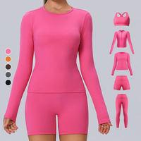 Erkek 5 Parça Düz Renk Yoga Spor Seti Spor Sütyeni Crop Top Uzun Kollu Ceket Şort Tayt Fitness Aktif Spor Giyim Elastik Bel