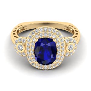 REYES Wholesale Cushion Cut 4.12 Carat Blue Sapphire Gemstone Engagement Halo Ring in 925 Sterling <b>Silver</b> Moissanite Jewelry - Product Image 6