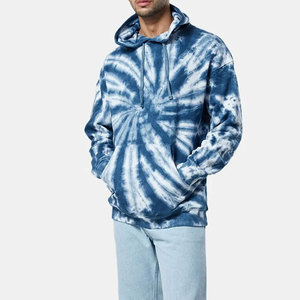 Sweat-shirt à capuche en molleton tie-dye brodé pour homme, coupe ample, décontracté, motif bleu et blanc, manches régulières, vêtements d'hiver - Product Image 2