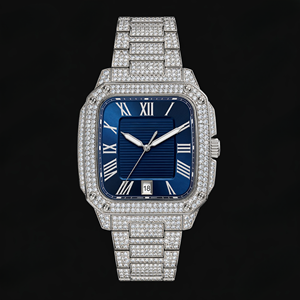 Reloj de pulsera cuadrado con esfera romana azul plateada, marco de cristal, indicador de fecha, reloj de lujo, moderno, elegante, regalo para hombre - Product Image 1