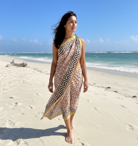 Sarong de algodón 100% para mujer, pareos florales con estampado de bloques hechos a mano, bufanda envolvente de playa personalizable, bufanda Pareo, una envoltura personalizada - Product Image 3