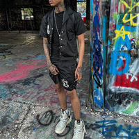 Ensemble deux pièces survêtement lourd pour homme, personnalisé OEM 2025, 100 % polyester, avec logo sérigraphié, t-shirt et short