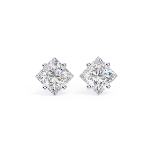 Boucles d'oreilles clous REYES minimalistes en argent sterling 925 avec moissanite taille princesse 2,5 carats, plaqué or blanc 14K et rhodium, bijoux fins - Product Image 5