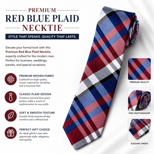 Corbata Premium a Cuadros Rojos y Azules |   Corbata de Diseño Tejida para Hombre, Formal, de Negocios, para Bodas y Fiestas |   Corbata de Hombre de Estilo Elegante para Regalo - Product Image 4