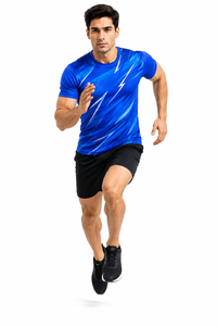 Camiseta Deportiva de Manga Corta para Hombre, Cuello Redondo, Corte Regular, Color Azul Sólido, 220 GSM, Jersey de Poliéster de Secado Rápido - Product Image 3