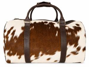 FAZMAX Oval Duffle Bag Cowhide Leather Brown White Unisex Travel Shoulder Strap Zipper Closure Slit Pocket 20-36L Eco-Friendly - Product Image 4