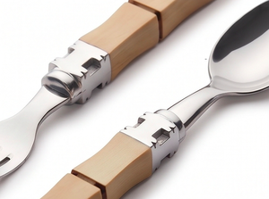 Ensemble de couverts modernes avec manches en bois, finition miroir haute brillance, compatibles lave-vaisselle, pour mariage et repas - Product Image 2