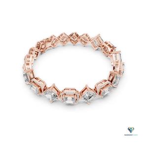 12.04 CT Rose <b>Gold</b> Emerald Cut Lab Grown Diamond Link Bracelet in 18K <b>Solid</b> <b>Gold</b>, Square Emerald Halo Statement Bracelet - Product Image 3