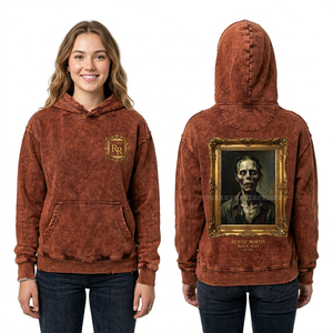 Sudadera con capucha verde salvia personalizada para mujer, con estampado de hueso de columna vertebral en la parte delantera y gráfico de zombie radioactivo en la parte trasera, estilo oversize y desgastado. - Product Image 6