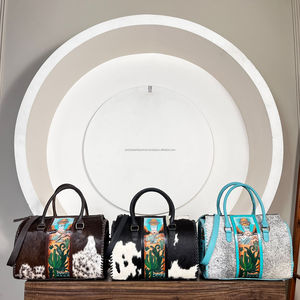 Handcrafted <b>Tooled</b> Genuine Cowhide <b>Leather</b> Large Speedy Bags Luxury Western Designer Crossbody Weekender Travel Duffel Bags - Product Image 5