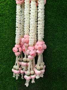 Artificial Jasmine Flower Hanging <b>Strings</b> with Pink Peony Tassels Indian Wedding Decor Garland Haldi Mehndi Backdrop Hanging - Product Image 2