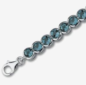 Pulsera de tenis de topacio azul de Londres en plata de ley chapada en oro, corte redondo, elegante, con gema azul, joyería de lujo para fiesta - Product Image 3