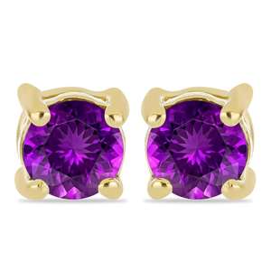 Pendientes de botón redondos de amatista, piedra de nacimiento de febrero, de oro amarillo de 14k, estilo religioso, para fiestas, regalo perfecto, joyería - Product Image 1