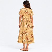 Robe midi florale moutarde pour femme, manches courtes, boutonnée sur le devant, coupe trapèze, avec poches, décontractée, pour l'été – Fournisseur de vêtements en gros OEM ODM