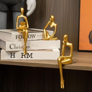 Set di 3 Sculture in Resina Moderne Astratte Dorate 'Il Pensatore' per Decorazione Casa e Ufficio, per Mensole e Tavoli - Product Image 1