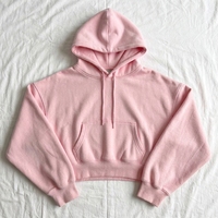 Sweat-shirt court à capuche 100 % coton gris uni pour femme avec poche kangourou et cordon de serrage – Haut décontracté pour l'automne