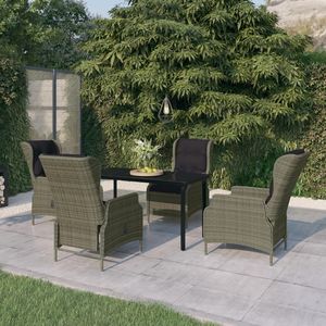 Set da pranzo da giardino marrone con cuscini neri e tavolo - Product Image 1