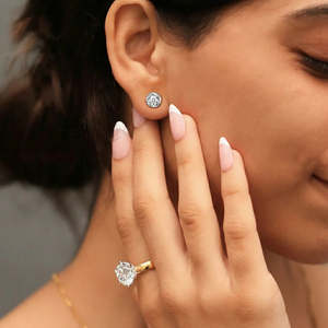1 Carat Round Moissanite Solitaire Drop Hoop <b>Earrings</b> 2 TCW Colorless VVS 14K Gold Dangle <b>Back</b> Handmade Bridal Wedding jewelry - Product Image 1