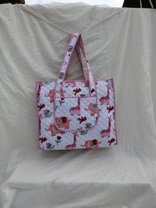 Safari Play Quilted <b>Foldable</b> Duffel <b>Bag</b> with Open Closure Cotton Fabric Little Explore Animal Print Handbag - Product Image 3