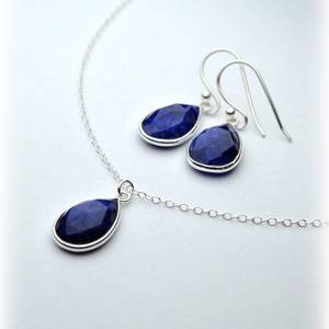 Natural Blue Sapphire Drop Pendant Handmade 925 Sterling Silver September Birthstone Necklace - Product Image 2