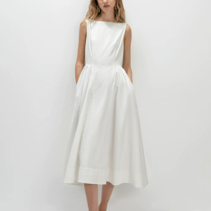 Vestido de Verano Casual para Mujer, Corte Regular, Transpirable, para Vacaciones en la Playa, Estilo Elegante, Vintage, Sin Mangas, Maxi, Línea A, Algodón, Color Sólido - Product Image 3