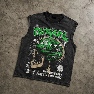 Wholesale Custom Men's Sleeveless Cotton Tank <b>Top</b> With <b>Skull</b> And Butterfly Print Street Style O-Neck Regular Fit - Product Image 5