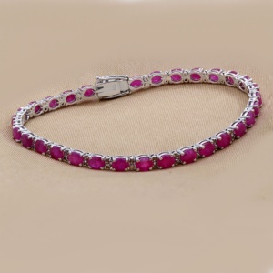 Natural Ruby Gemstone & Real Diamond Tennis <b>Bracelet</b> Solid 925 Sterling Silver Handmade Jewelry for Women Gift Party Occasions - Product Image 3