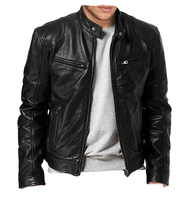 Blouson de moto décontracté pour homme SASPORTS LEAGUE en similicuir, col montant, fermeture éclair frontale, coupe régulière, coupe-vent et respirant