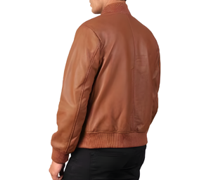 Chaqueta Bomber Marrón de Gamuza para Hombre, Cierre de Cremallera, Cuello Varsity, Puños de Punto Acanalado, Forro de Poliéster, Prenda Exterior Elegante - Product Image 3