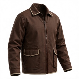 Chemise-veste en toile marron pour homme, col rabattu, fermeture éclair, style workwear, coupe classique, vêtement d'automne, couleur unie - Product Image 4