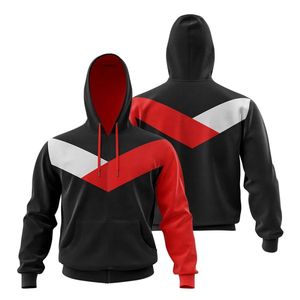 Sweat-shirt à capuche pour homme, color-block rouge, blanc, noir, décontracté, tricoté en polyester, pour l'automne - Product Image 1