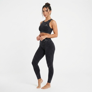 Ensemble de leggings et soutien-gorge de sport sans couture noir délavé à l'acide pour femme, taille haute, pour la gym, le yoga et l'entraînement - Product Image 4