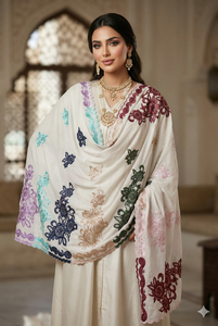 Tela de Voile de Algodón Largo Premium de 160g, Chal Transpirable con Bordado Floral de Verano y Pedrería para Mujer, Uso Diario en Medio Oriente y África - Product Image 4