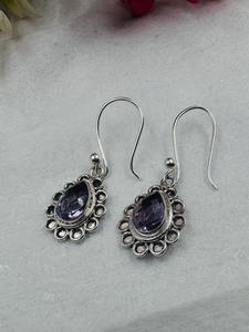 Wholesale Natural Amethyst Dangle <b>Earrings</b> 925 Silver Plated Teardrop Purple Gemstone <b>Hook</b> <b>Earrings</b> for Women Fashion Jewelry - Product Image 4