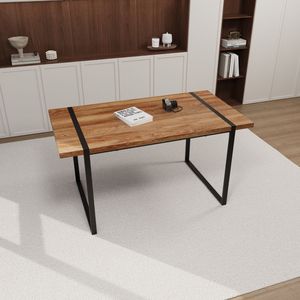 Moderno industriale 59 \ "tavolo da pranzo rettangolare 1.5 \" spesso MDF in legno naturale gambe in metallo nero per 4-6 persone cucina a casa - Product Image 2