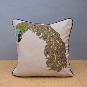 Autumn Maple Leaf Beaded Cushion Cover Linen Fabric Hand Embroidered Fall Foliage <b>Throw</b> Pillow Case <b>For</b> Sofa <b>Couch</b> Bed Home - Product Image 4
