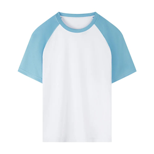 T-shirt à manches raglan pour homme, bleu clair et blanc contrasté, col rond, coupe décontractée, 100% coton jersey, respirant, couleur unie - Product Image 5