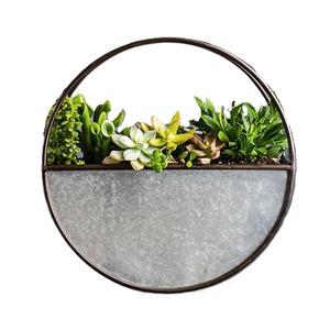 Maceta colgante redonda de metal galvanizado para decoración de jardín interior, estilo rústico, soporte de hierro para plantas, macetas de pared. - Product Image 1