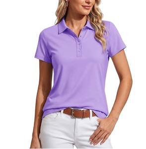 Polo décontracté pour femme, manches courtes, couleur unie, respirant, tricoté, violet - Product Image 1