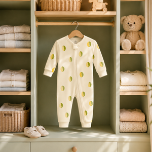 Romper de Manga Larga Unisex para Bebé, 100% Bambú Interlock, 200 g/m² |   Protector de barbilla con cremallera bidireccional, puños elásticos, estampado de limones, ligero - Product Image 4