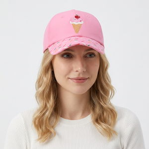 Casquette de baseball brodée en forme de cornet de crème glacée rose avec bord à confettis, unisexe, style décontracté printemps-été - Product Image 3