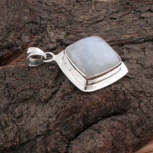 Collar de Plata de Ley 925 con Dije Cuadrado de Piedra Lunar Arcoíris Vintage de Lujo, Joyería de Piedras Preciosas Coloridas, Unisex, Venta al por Mayor - Product Image 2