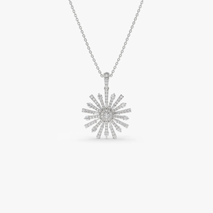 Collier en or massif 14 carats avec diamants uniques et raffinés, collier ras du cou en forme de soleil avec diamants baguette et ronds de 0,90 ct au total - Product Image 3