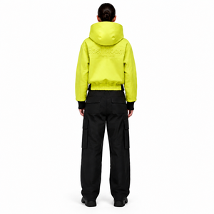Chaqueta Bomber de Piel de Cordero Ligera, Corta, con Capucha, Color Verde Neón, Estilo Urbano y Táctico para Mujer, Otoño/Invierno, Personalizable OEM - Product Image 2