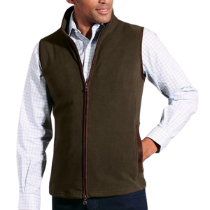 <b>Mens</b> Olive Green <b>Fleece</b> <b>Gilet</b> Sleeveless Full Zip Vest with Stand Collar Brown Trim and Side Pockets for Casual Winter Wear <b>Men</b> - Product Image 5