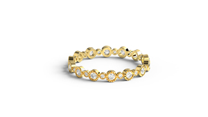 Vintage 18K Gold Bezel Set Bubble Diamond <b>Ring</b> For Women Alternating Round Cut Full Eternity Band Textured <b>Stacking</b> <b>Ring</b> - Product Image 1