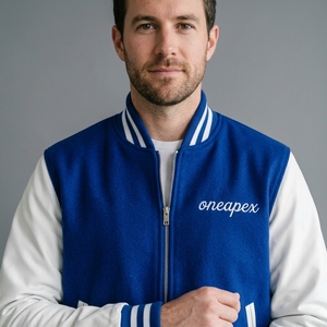 Blouson Bomber Homme Bleu Royal avec Manches en Cuir Blanc, Col et Poignets en Maille Côtelée Mélange de Laine Personnalisé, Veste Décontractée Streetwear, Vente en Gros - Product Image 4