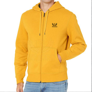Men's Yellow <b>Zip</b>-<b>Up</b> Hoodie Cotton French Terry Hooded Sweatshirt Front Pocket OEM Embroidered Logo Regular Fit Breathable Quick - Product Image 2